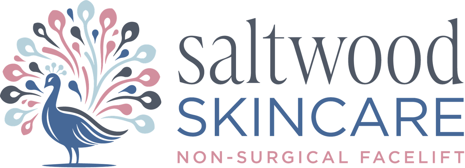 Peacock logo alongside name of Saltwood Skincare