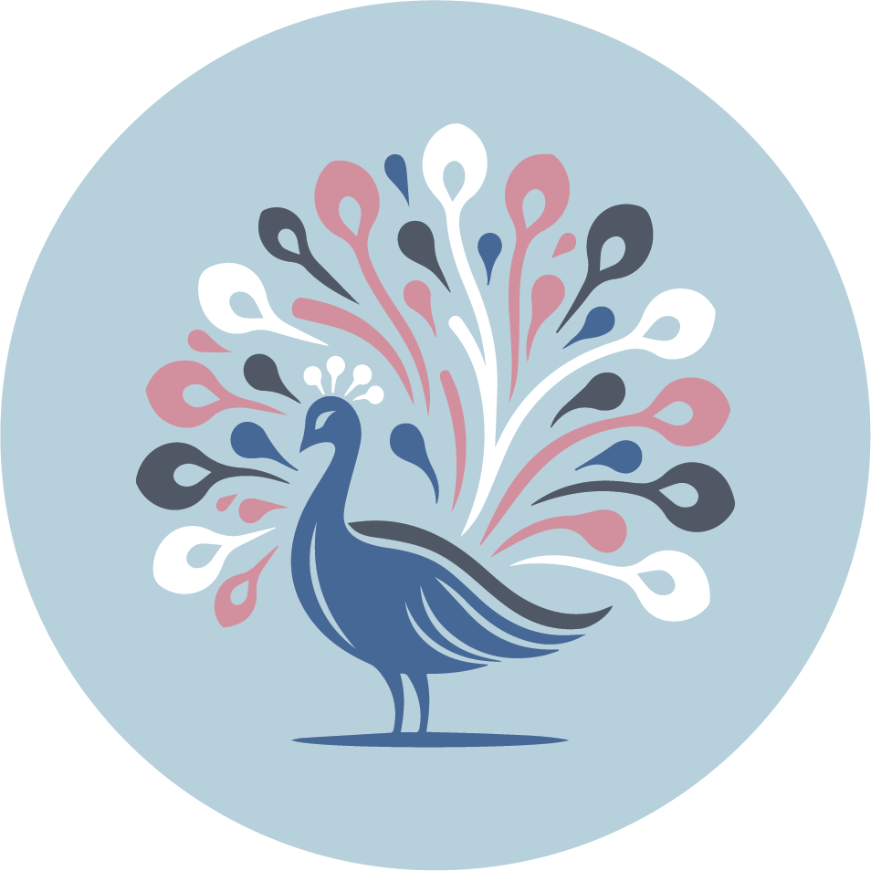 round peacock logo of Saltwood Skincare